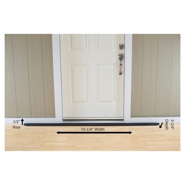 ADA Compliant Rubber Threshold Ramp: 1/2" Rise x  74-1/4" Wide x 3-1/4" Depth - 2 pc assembly